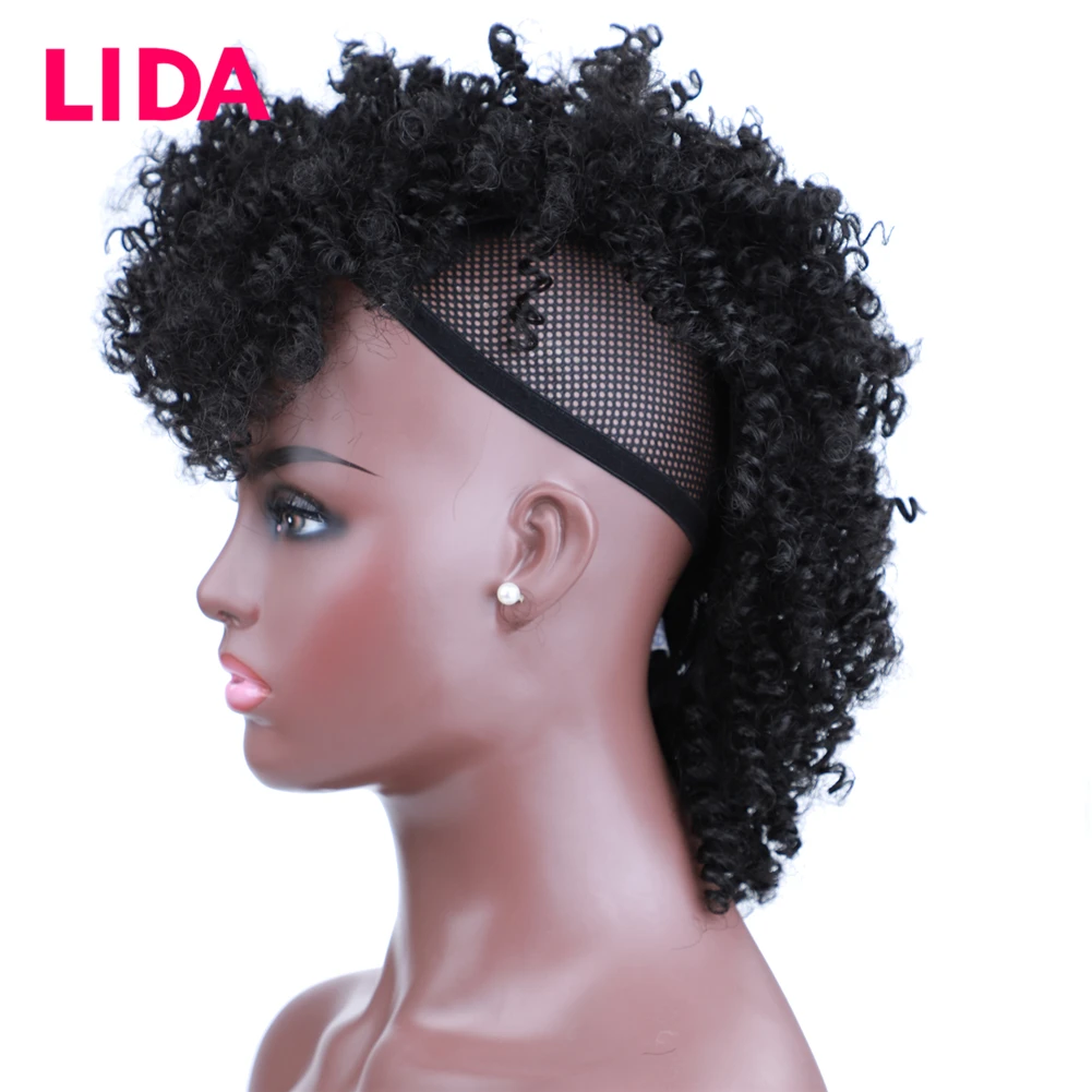 Lida Brazilian Human Hair High Puff Kinky Curly Chignon Frohawks Hairstyle For Women Non-Remy Hair Pure Color With 6 Clips