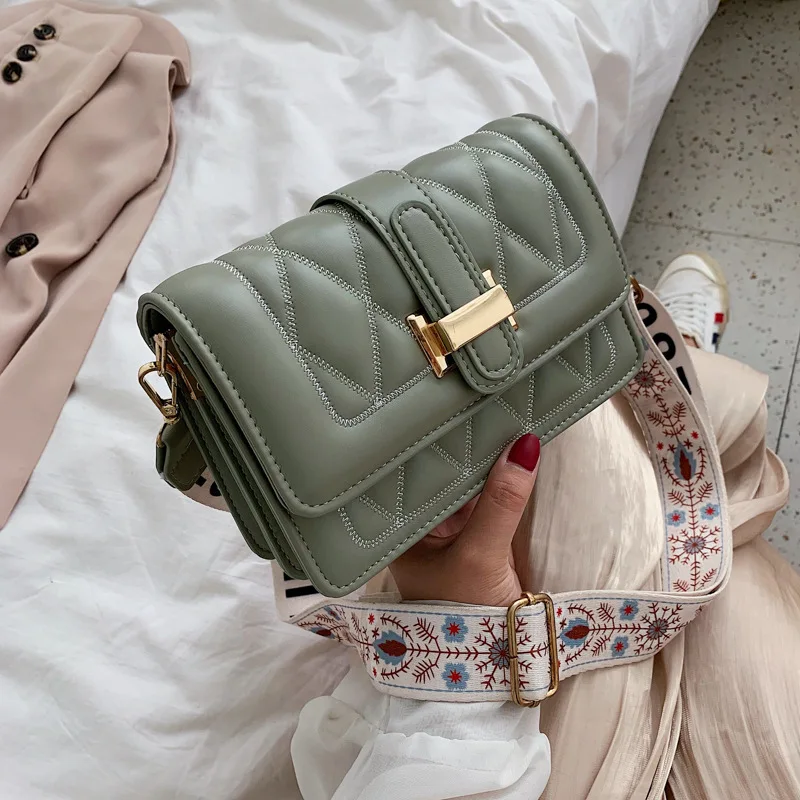 

Textured Bag Women's 2019 New Style Korean-style Broadband Shoulder Bag Rhombus Spiraea Summer Simple One-Shoulder Square Sling