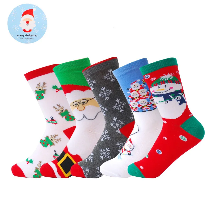 Новинка, женские хлопковые Повседневные носки с принтом снежинок и оленей, 5 шт./лот, для девушек и женщин, для мужчин, рождественский подарок, чулочно-носочные изделия