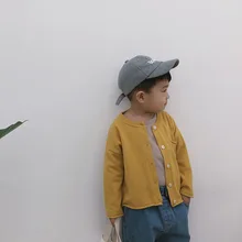 Весенне-осенний однотонный Повседневный вязаный кардиган для мальчиков и девочек, детские универсальные свитера с длинными рукавами ярких цветов