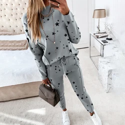 2pc Spring Ladies Print Long Sleeve Top Drawstring Trouser Pants Set Home Clothes Sport Women Tracksuit Matching Sets Female