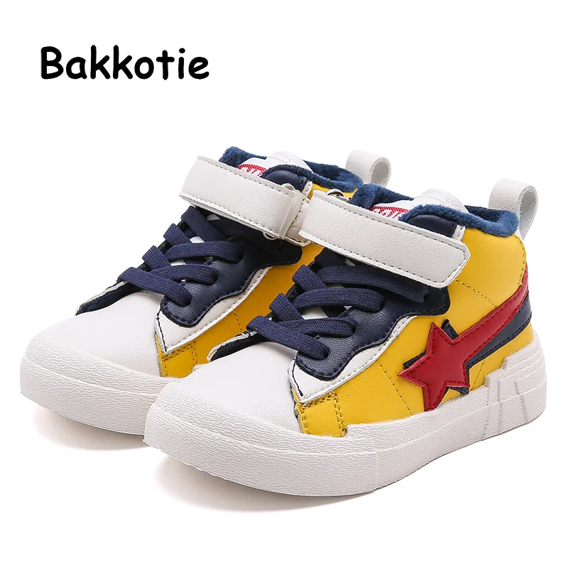 Bakkotie Новинка осени для маленьких мальчиков спортивная обувь для детей девушки зима Обувь на теплом меху; высокие кроссовки; для малышей; комплекты детской одежды модных Мягкая Повседневная обувь