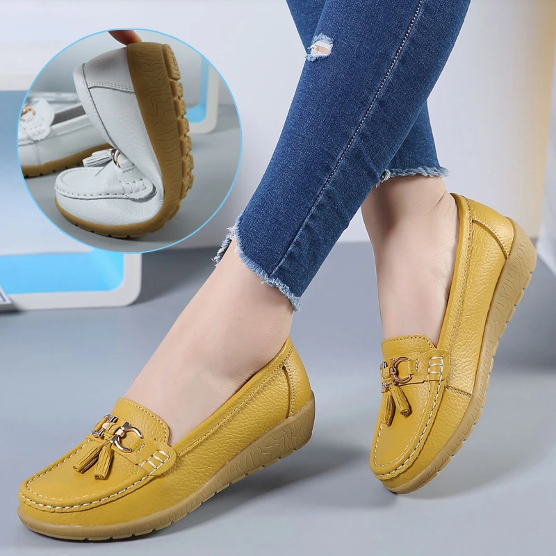 Zapatos planos informales para mujer, mocasines de ballet suaves genuinos, de suela de cuero, verano, 2022|Zapatos planos de mujer| - AliExpress