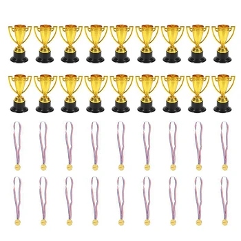 

36Pcs Party Decor Children's Toys Plastic Gold Cups Medals for Party Children Prizes 18PCS Trophies and 18PCS Medals