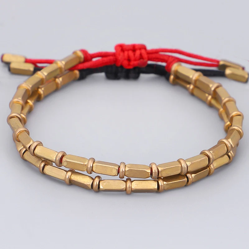 Bracelet jewelry Tibetan Handmade Pure Copper Beads Lucky Rope Bracelet Budhhist Bangle Protection Black Braided Women Man Jewelry Lucky Gifts