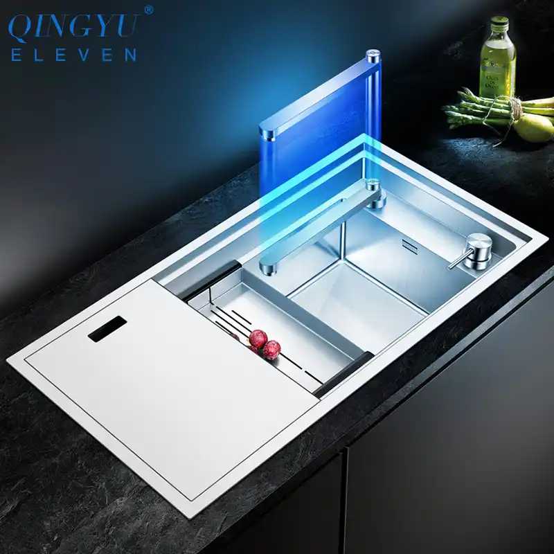 New Three Cover Hidden Kitchen Sink Sus 304 Stainless Steel 4mm Thickness Handmade Brushed Single Large Size Kitchen Sinks Aliexpress