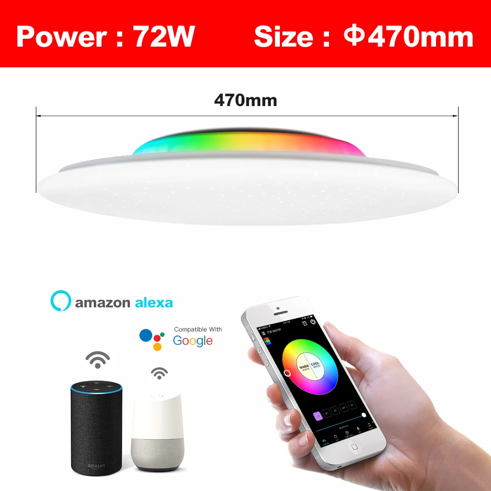 WF-DM-72-470mm OFFDARKS современный светодиодный умный потолочный светильник WiFi/APP интеллектуальное управление потолочный светильник RGB затемнение 36 Вт/48 Вт/60 Вт/72 Вт - Цвет корпуса: WF-DM-72-470mm