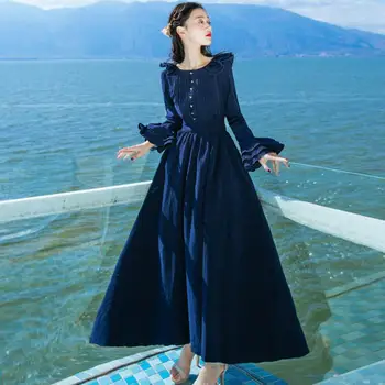 

Spring and Autumn Retro Palace Lady Long Sleeve Dresses Long sleeves corduroy Dress