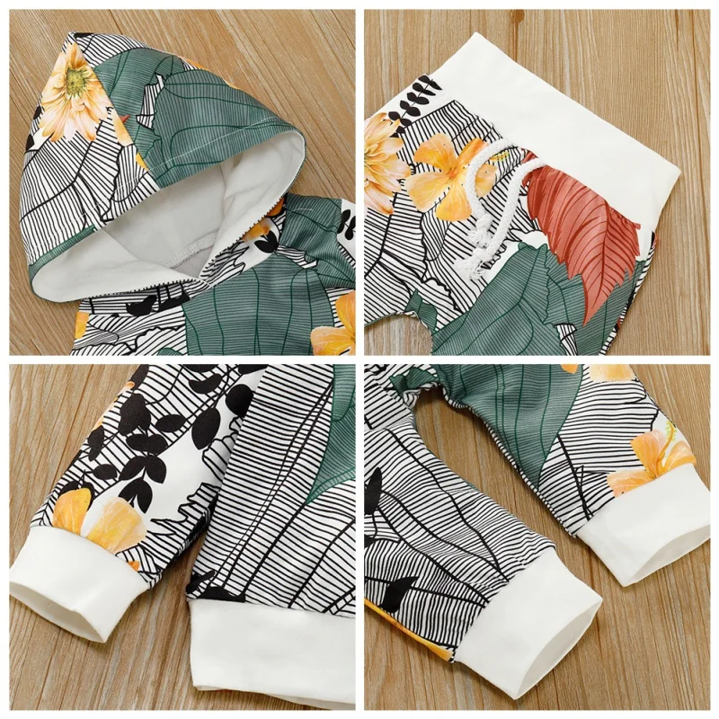 Toddler Baby Girl Cotton Clothes Long Sleeve Flowers Hoodie Top+Pants Outfit Infant Clothing Set For Kid