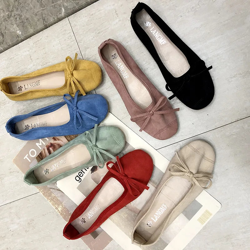 

Spring Sweet Princess Low-Cut Flat Moccosins Candy-Colored Ballet Shoes Bow round-Toe Comfortable Grandma Shoes