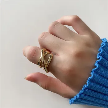 

POFUNUO Real 925 Sterling Silver Women Handmade Weaving 18K Gold Delicate Rings Fashion Pure Silver Minimalism Niche Rings 2020