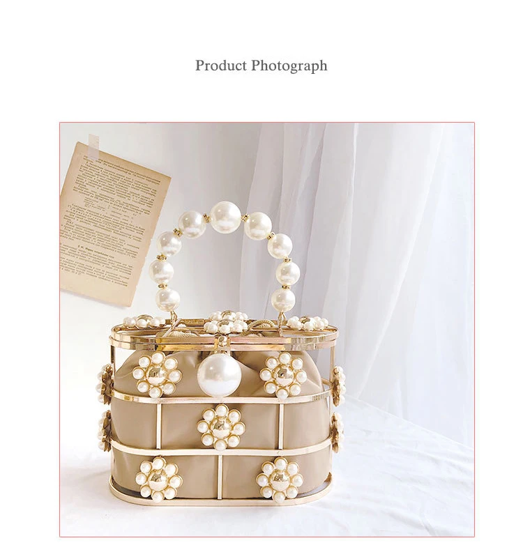 Luxy Moon Floral Metal Case Basket Apricot Clutch Bag Front View