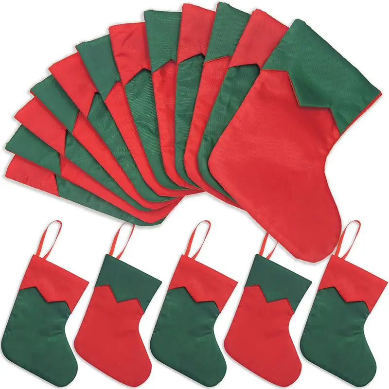 12 packs of 7 inch twill mini Christmas stockings gift card holder, small rustic feeling red Christmas tree decoration set
