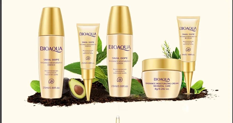 Bioaqua 24K Gold Snail Travel Skin Care Set Anti Aging Wrinkle Essence Eye Cream Toner Facial Cleanser With BB