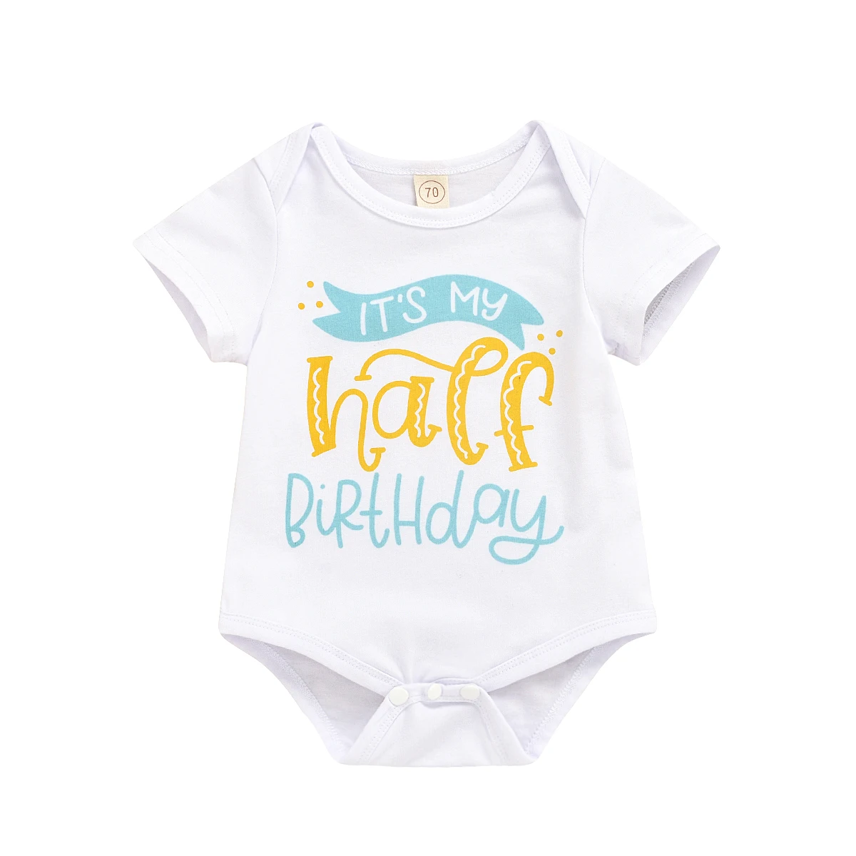 Mono con estampado de letras para bebé recién nacido, Camiseta con estampado de media cumpleaños y cuello redondo para niño y niña