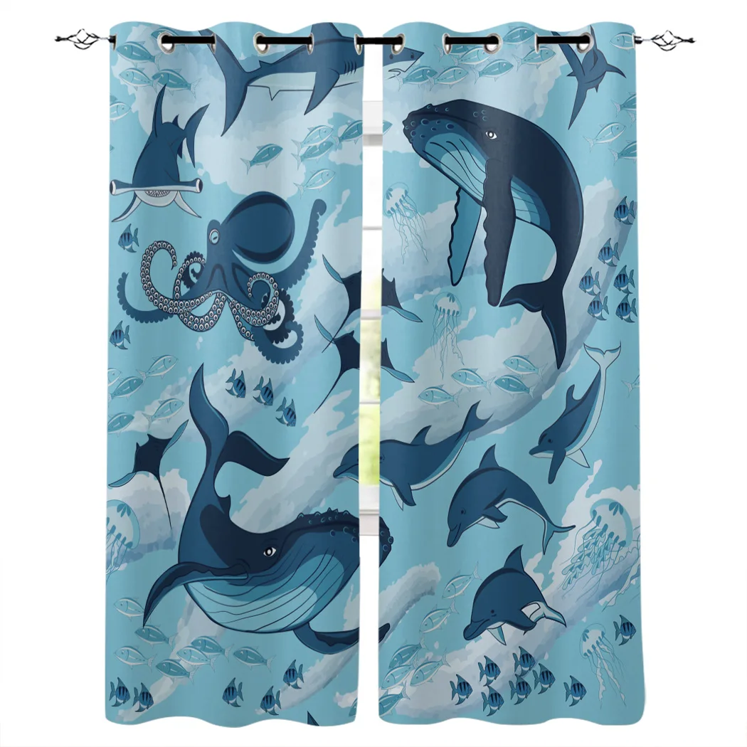 

Underwater World Curtains Window Living Room Curtains Kitchen Indoor Window High Blackout Curtain Thick