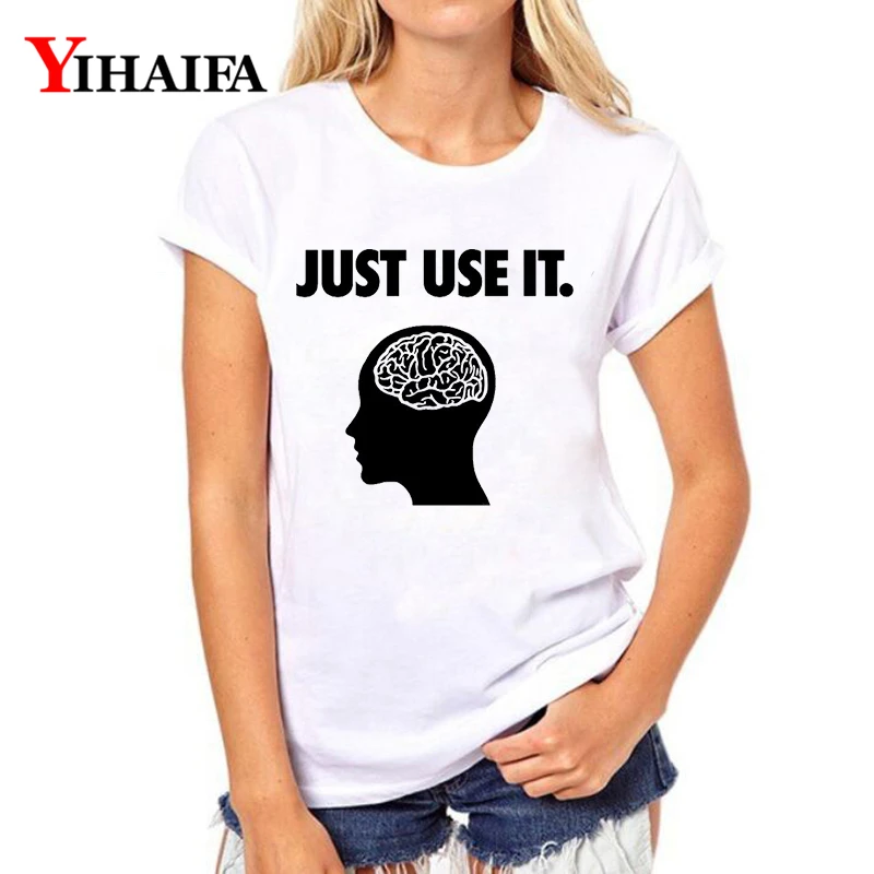 

YIHAIFA Women T-shirt Idea Print Just Use it Letters Graphics Tee Short sleeve White T Shirts Pullover Tops