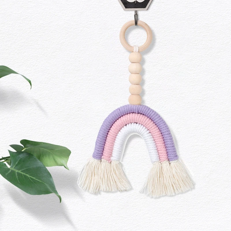 

Rainbow Tassel Macrame Baby Wooden Teething Ring Infants Shower Gift Stroller Hanging Pendant Rattle Nursing Teether Toy