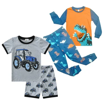 

4pcs in 2 Set Children Long-sleeved Pajamas Short-sleeved Pajamas Suit Cartoon Sleepwear Home Lounge Night Wear For Boys (Assort