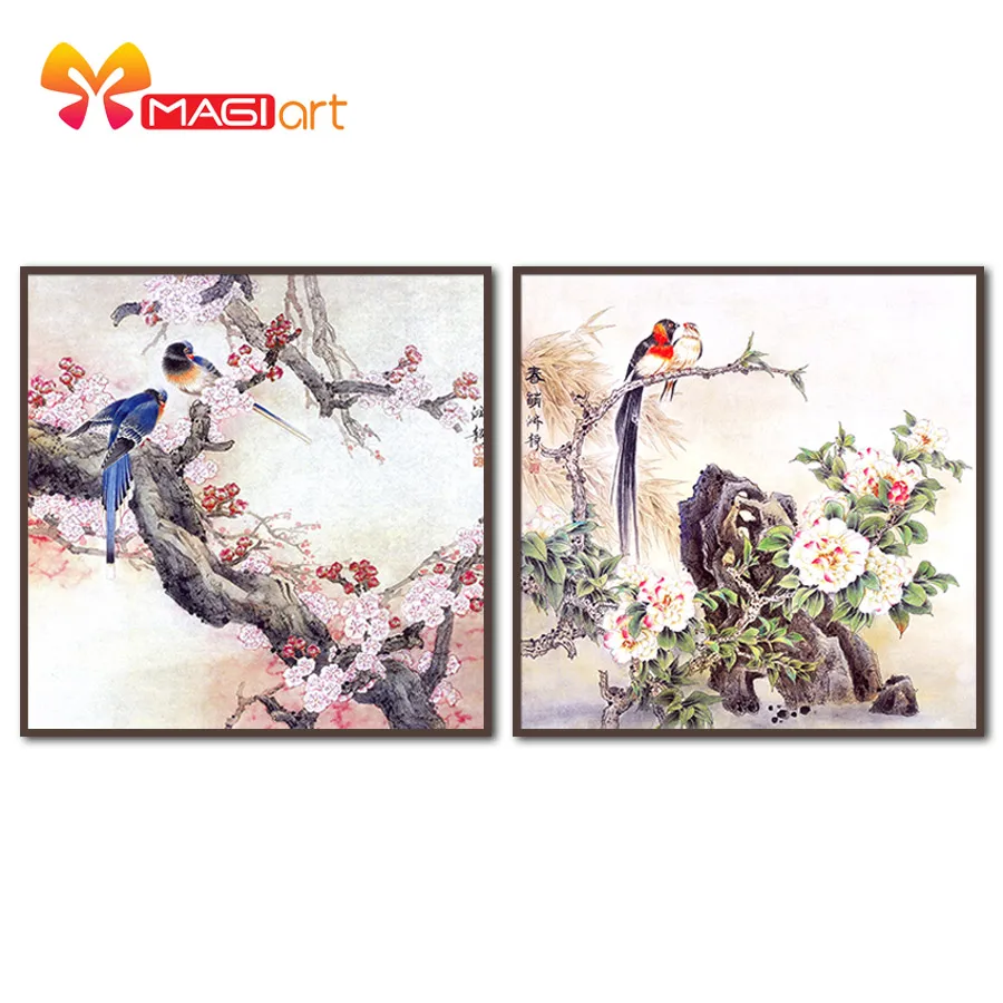 

Cross stitch kits Embroidery needlework sets 11CT water soluble canvas patterns 14CT Chinese Style A Pair Of Birds-NCMA038