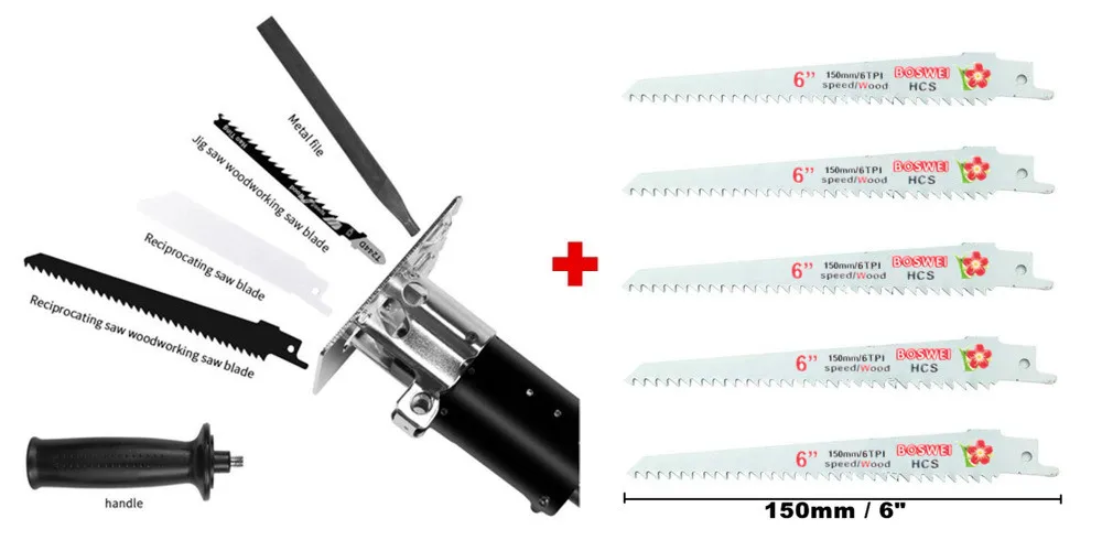 add 5pcs blades 3 в 1 возвратно-поступательная пила, пилка для электроинструмента, для резки металла, деревообрабатывающая пила, инструмент, электрическая дрель, крепление с лезвиями - Цвет: add 5pcs blades