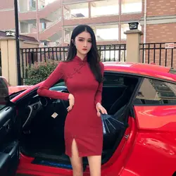 Vestido para Año Nuevo 2022, moda de manga larga, ajustado, elegante, Mini vestido de estilo Retro chino, vestido de alta calidad