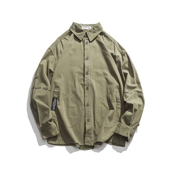 

New Fashionable Urban Color Printed Letter Full Sleeve Thin Men's Shirts Hip Hop Autumn Casual Vintage Male Shirts For Male