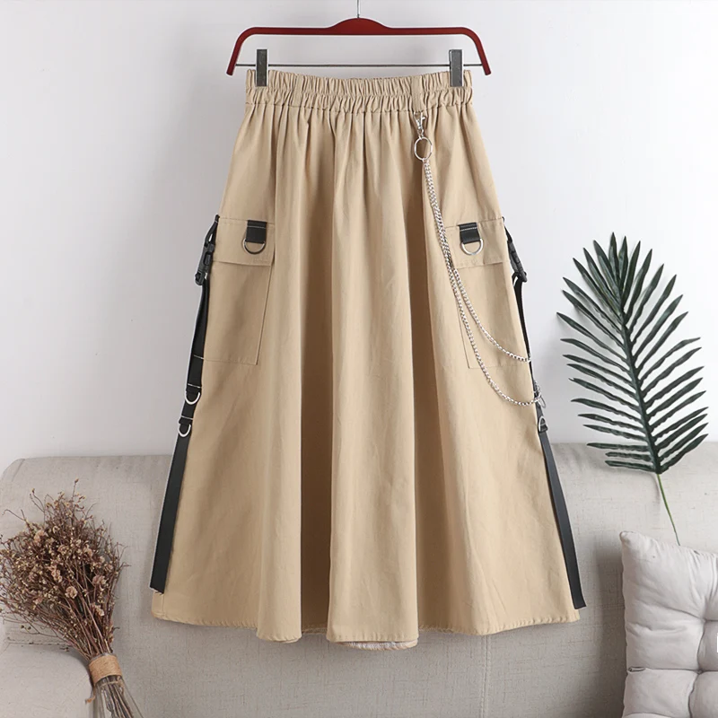 

Женская хлопковая юбка-трапеция, декорированная цепочкой юбка с высокой талией, весна-лето 2021