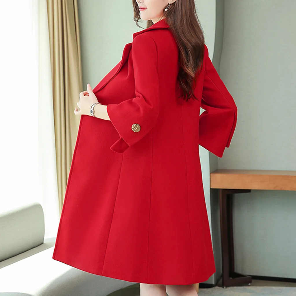 Women Autumn Winter Woollen Coat Long Sleeve Turn-Down Collar Oversize Blazer Outwear Jacket Elegant Overcoats Loose Plus Siz#g4