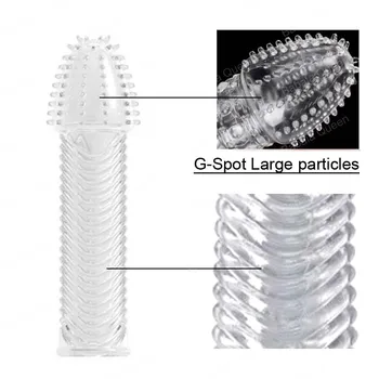 Extension Reusable Condom Penis Sleeve Male Enlargement Time Delay Spike Clit Massager Cover Crystal Clear Condoms Adult Sex Toy 2