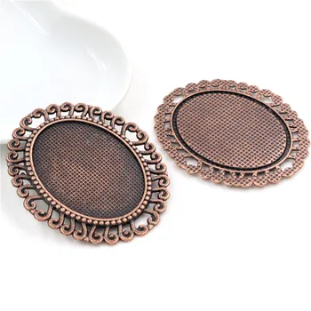 

5pcs 30x40mm Inner Size Red Copper Pierced Style Cabochon Base Setting Charms Pendant (B2-32)