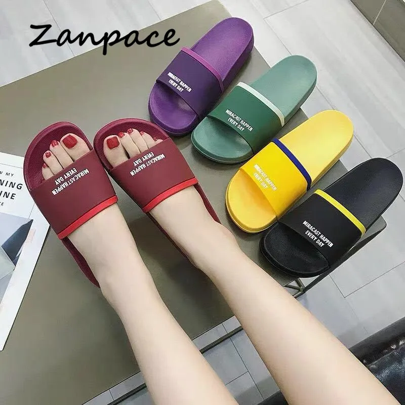 

Summer Women Indoor Slides Comfortable Non-slip Flip Flops Bathroom Home Couples Slippers Women Shoes Thickening Flat Sandals