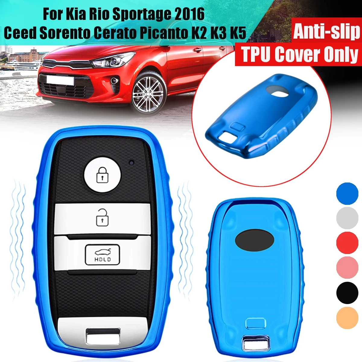 

Car Key Cover Case TPU For Kia K2 K3 K5 Rio Sportage 2016 Ceed Sorento Cerato Picanto Remote Protection Styling Black Anti-Slip
