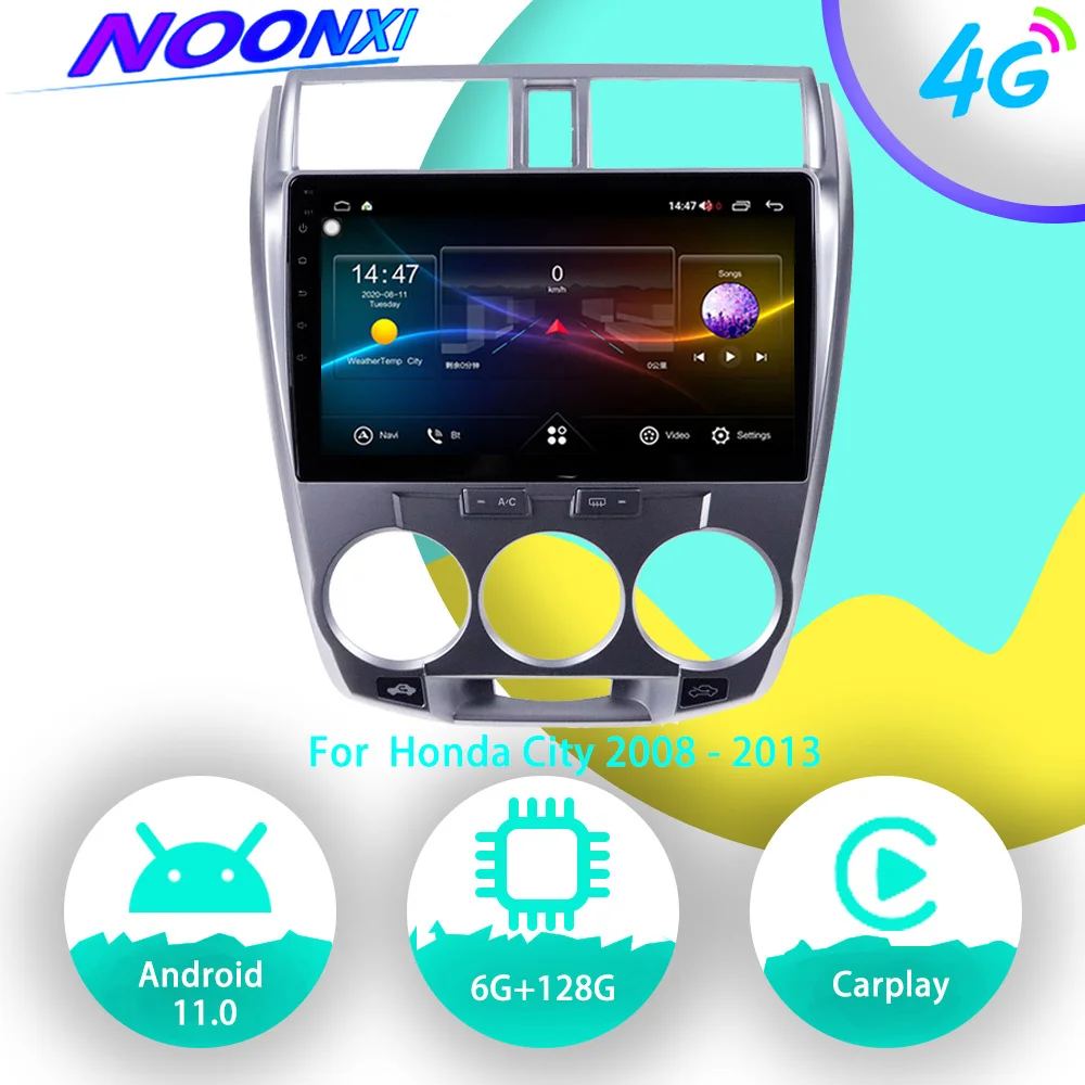 6G 128G Android 11วิทยุนำทาง GPS สำหรับ Honda City 2008 2009 2010 2011