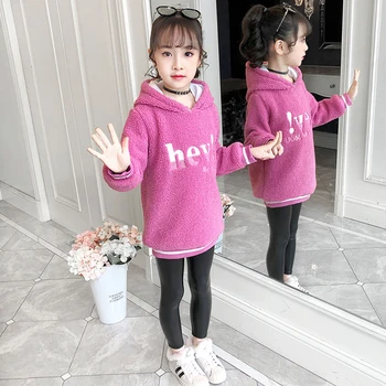 

Teenage Kids Fleece Sweatshirt Winter Thick Hoodie Sport Sweatshirt for Girls Tops 10 12 Kids Costume Children girls Clothes