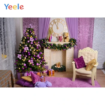 

Yeele Christmas Backdrop Purple Curtain Carpet Fireplace Tree Baby Portrait Vinyl Photography Background For Photo Studio Shoot