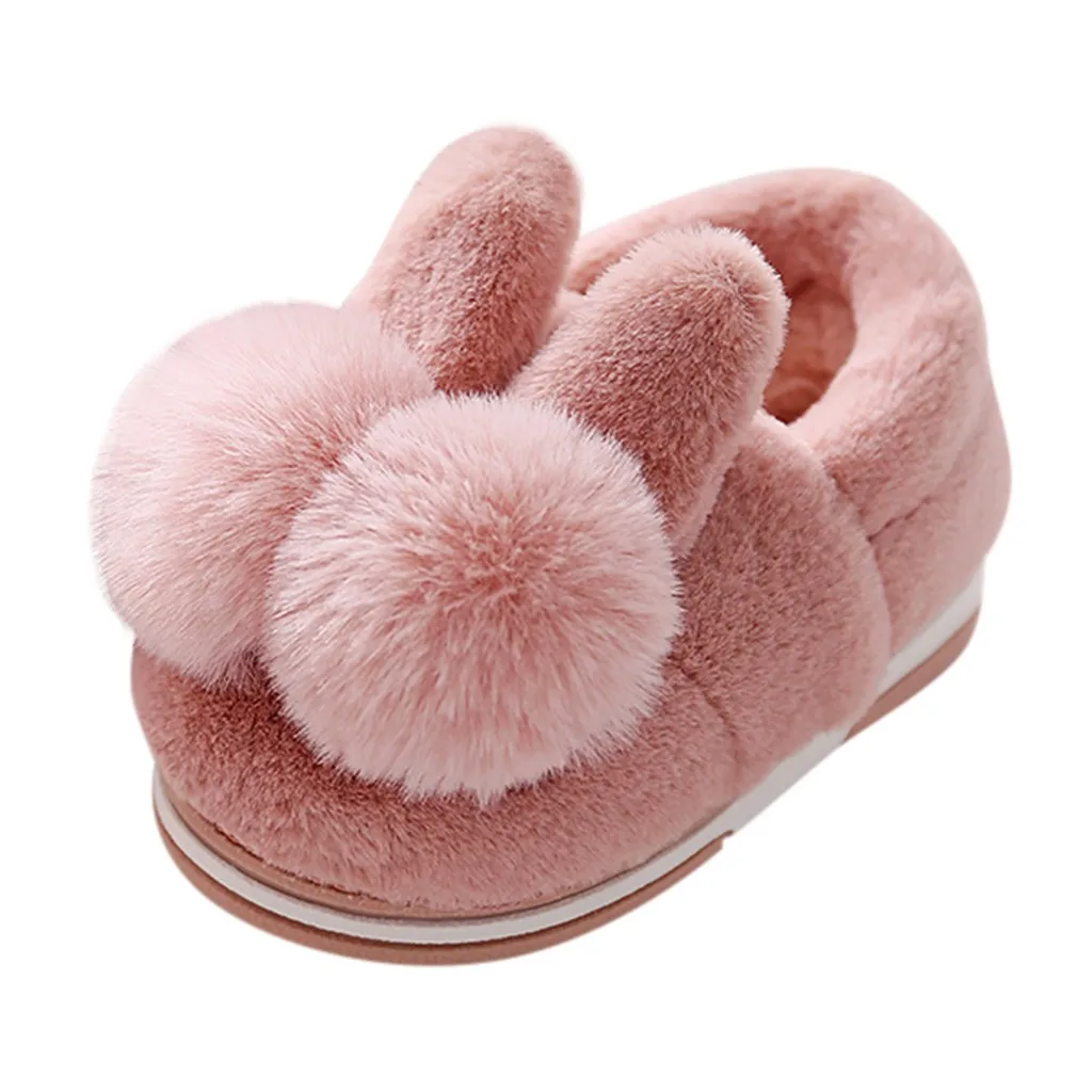 Семейные детские шлепанцы горячая Распродажа детские милые тапочки с кроликом из мультфильма зимние теплые домашние тапочки хлопковая обувь шлёпанцы# G - Цвет: Розовый