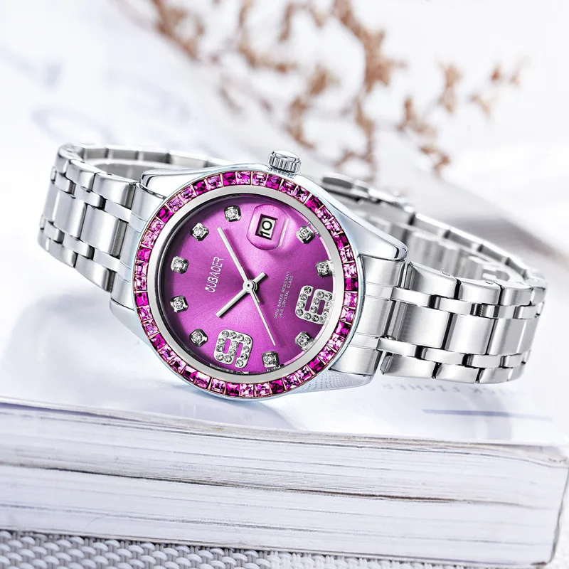 

Oubaoer Hot Selling Table Women's Shell Surface Square Color Man-made Diamond WOMEN'S Watch Luxury Fashion Watrproof Watch