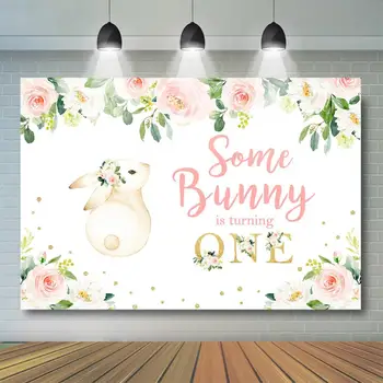

7x5ft Bunny Theme Birthday Backdrop Some bunny is One Party Decoration Girl First Birthday Party Banner