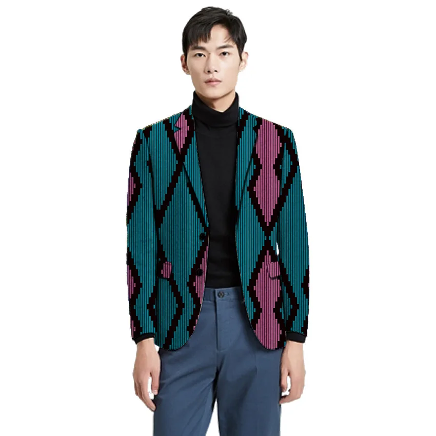 

For engagement/wedding men's blazers Single Button Ankara patterns print dashiki suit jacket male blazers customized