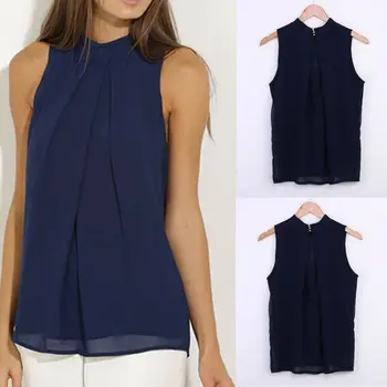 

Fashion Women Chiffon Blouses Summer Top Sleeveless Shirt Casual Tops Black