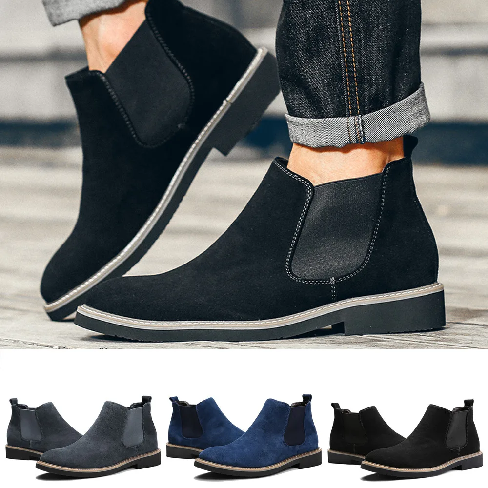 

Top Quality shoes men's Retro Flat Low-Heeled Tooling Shoe Round Head Non-Slip Short Boot Plus Size 39-46 casual safety shoes
