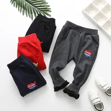 Winter plus Velvet Children Casual Pants Korean-style Children Cartoon Embroidered Knitted Sports Trousers