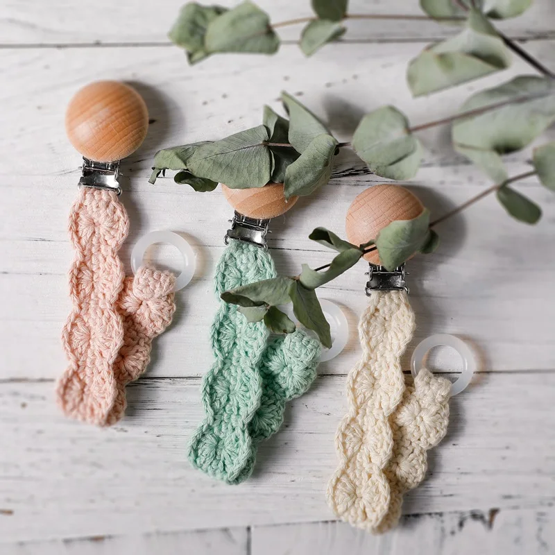 Crochet Knited coton crochet bébé dentition Sucettes Support sucette chaîne Clips Crochet Knited coton crochet bébé dentition Sucettes Support sucette chaîne Clips