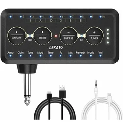 Lekato Compact Guitar Headphone Amplifier with Built-in Speakers and Sound Effects for Acoustic and Electric Instruments (As picture)
