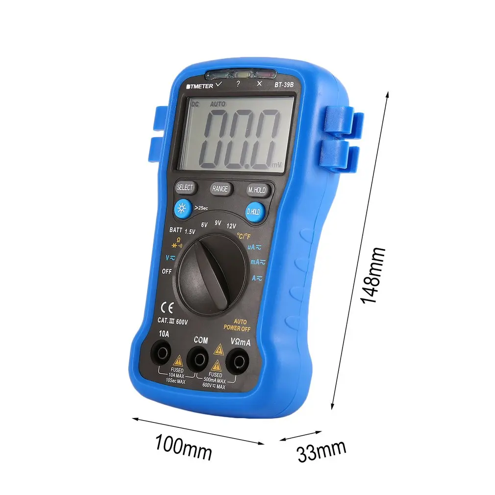 BTMETER BT-39B Ручной цифровой мультиметр AC DC амперметр вольтметр тестер цифровой мультитестер синий