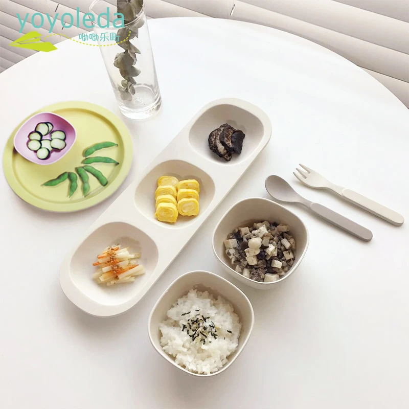 

Baby Bamboo Kids Dinnerware Set Eat Rice Tableware Bowl Plate Fork Eco-friendly Bamboo Fiber Children's Dishes Baby Feeding Set