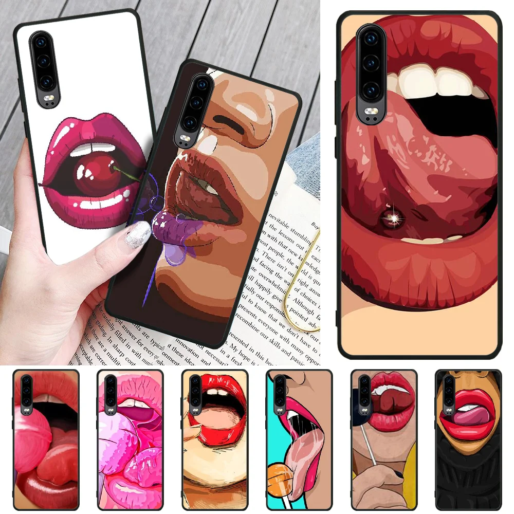

OFFeier Painting style sexy lips DIY Painted Bling Phone Case For Huawei P8 lite 2017 P9 P10 20Pro Lite Pro P30lite P Smart 2019