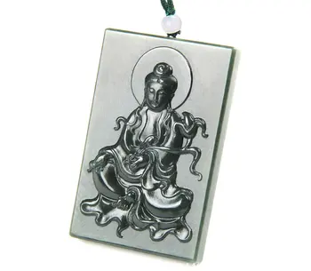 

LETSFUN Fine Jewelry 100% Pure Natural Green Jade Kwan-Yin Safe and Secure Pendant Necklace Free Shipping