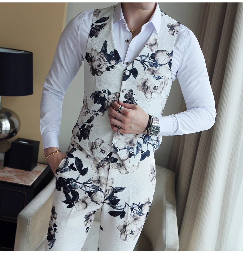 Модный новый мужской повседневный бутик деловой костюм с цветочным принтом, брюки, набор/мужские трендовые цветочные блейзеры для ночного